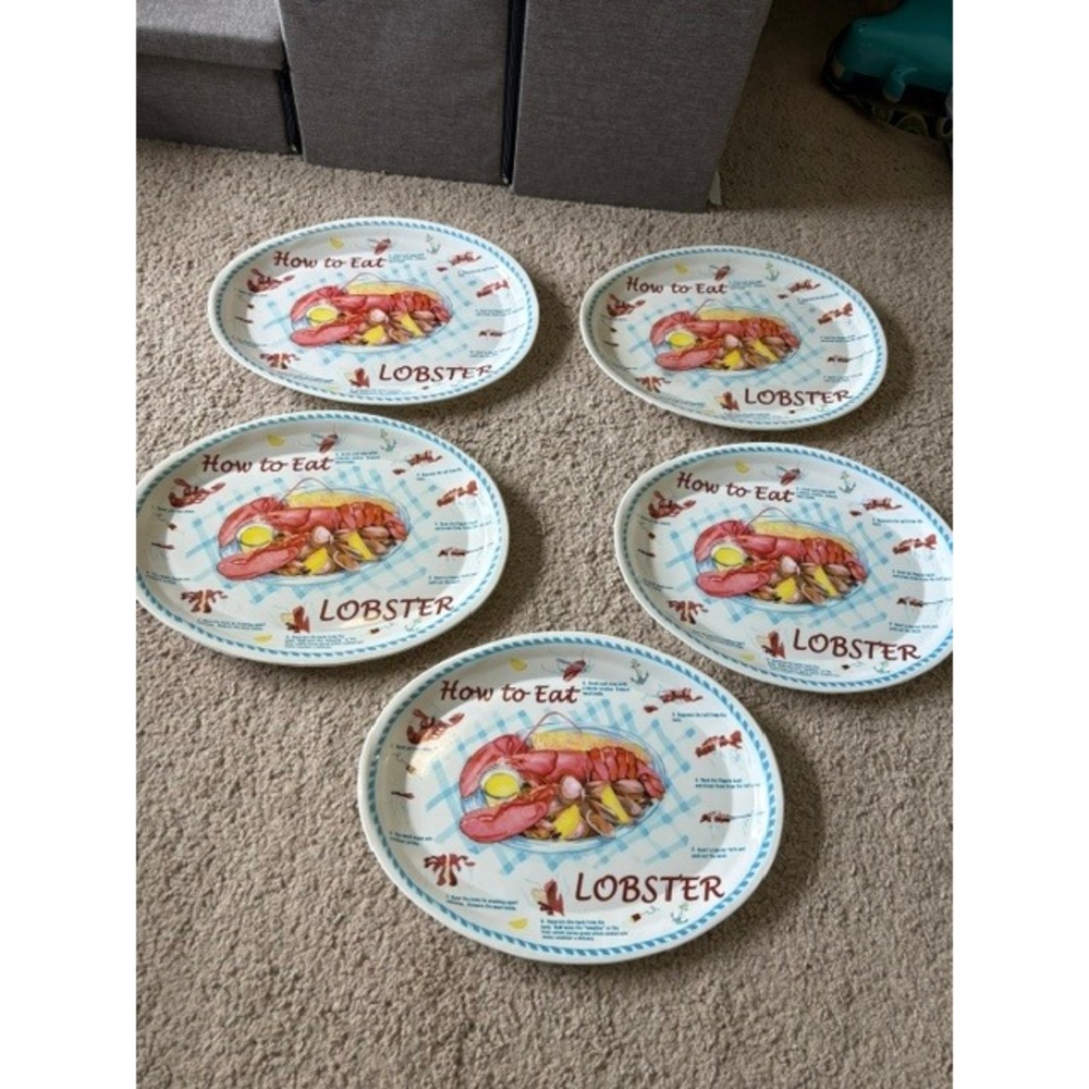 Set of 5 "How to Eat Lobster" Melamine Serving Plates